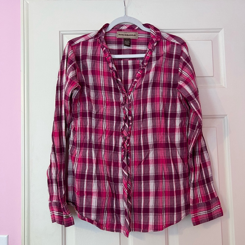 Woman’s  Bit & Bridle Pink Plaid Button-Up Shirt